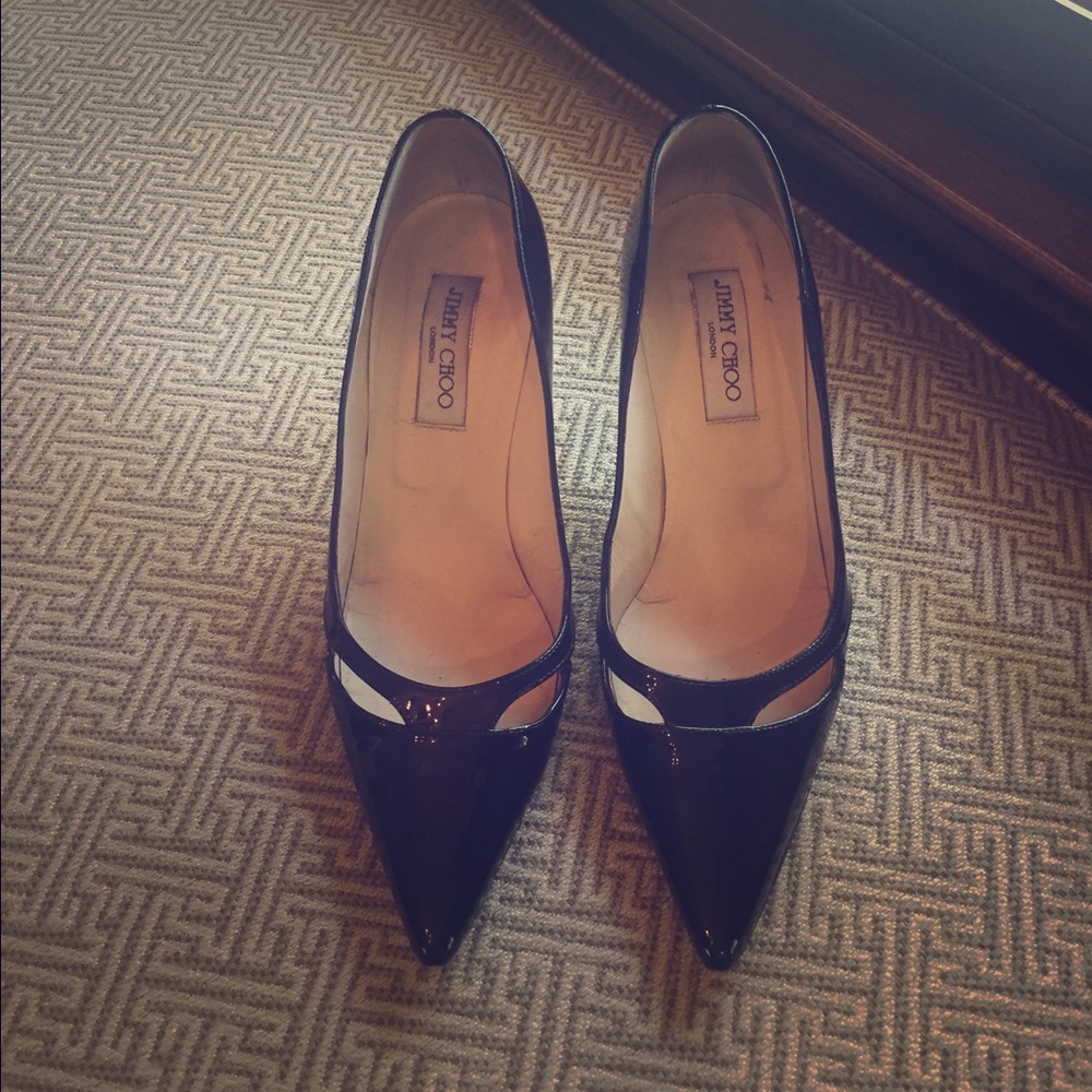 Jimmy Choo Pointy Toe Black Patent Heels 39 (US 9)