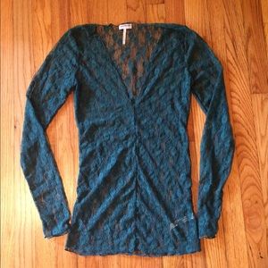 FreePeople, Intimately, green lace deep v-neck top