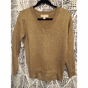 Micheal Kors Metallic Gold V-Neck Sweater