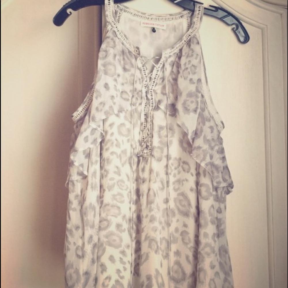 Rebecca Taylor Blouse Sz Grey/Beige/Cream Leopard