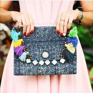 Batik Clutch Handbag with Cotton Pom Poms Batik Clutch Handbag with Cotton Pom Poms
