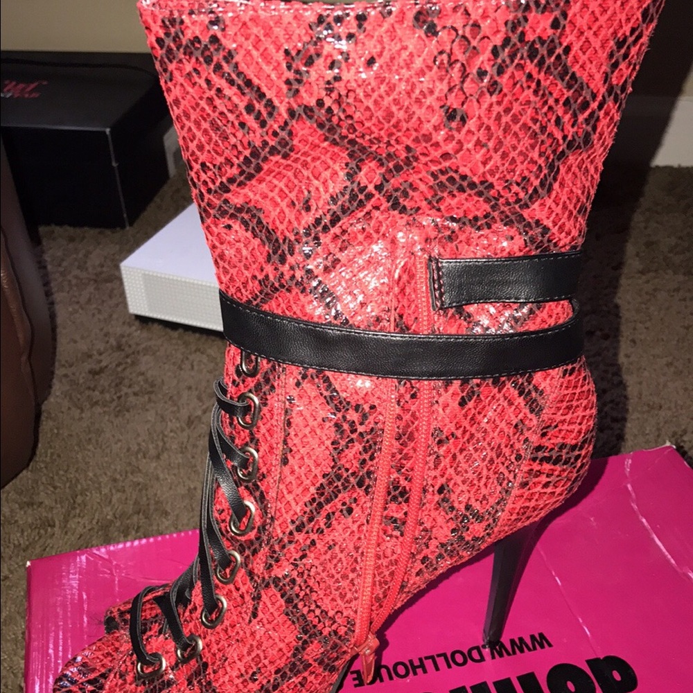 Red SnakeSkin Heeled Booties