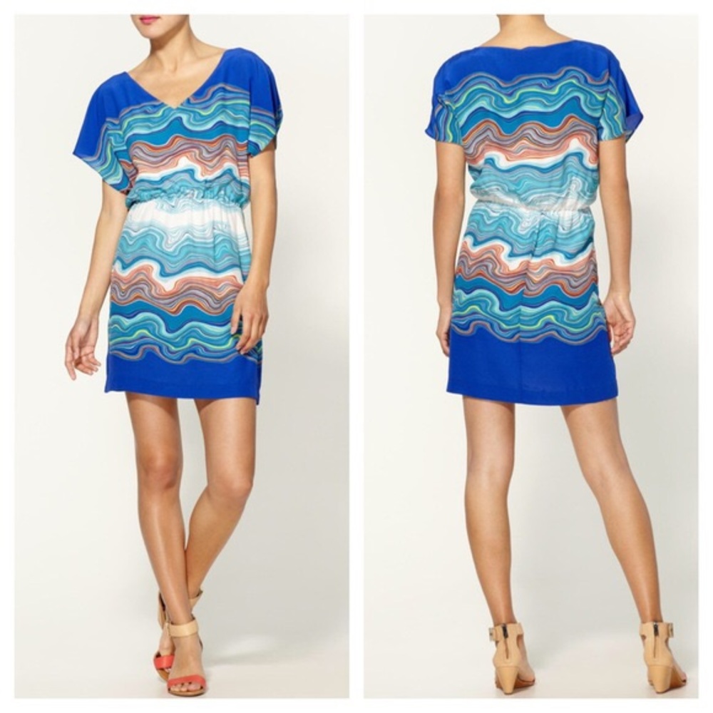 TRINA TURK Blue Caspian Agate Silk Dress