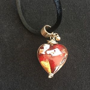 🆕 Italian glass heart on black silk cord