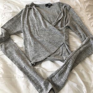 Aritzia XS Gray Long Sleeve Wrap Crop Top