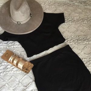 2 piece black skirt & crop (hat & arm cuffs)