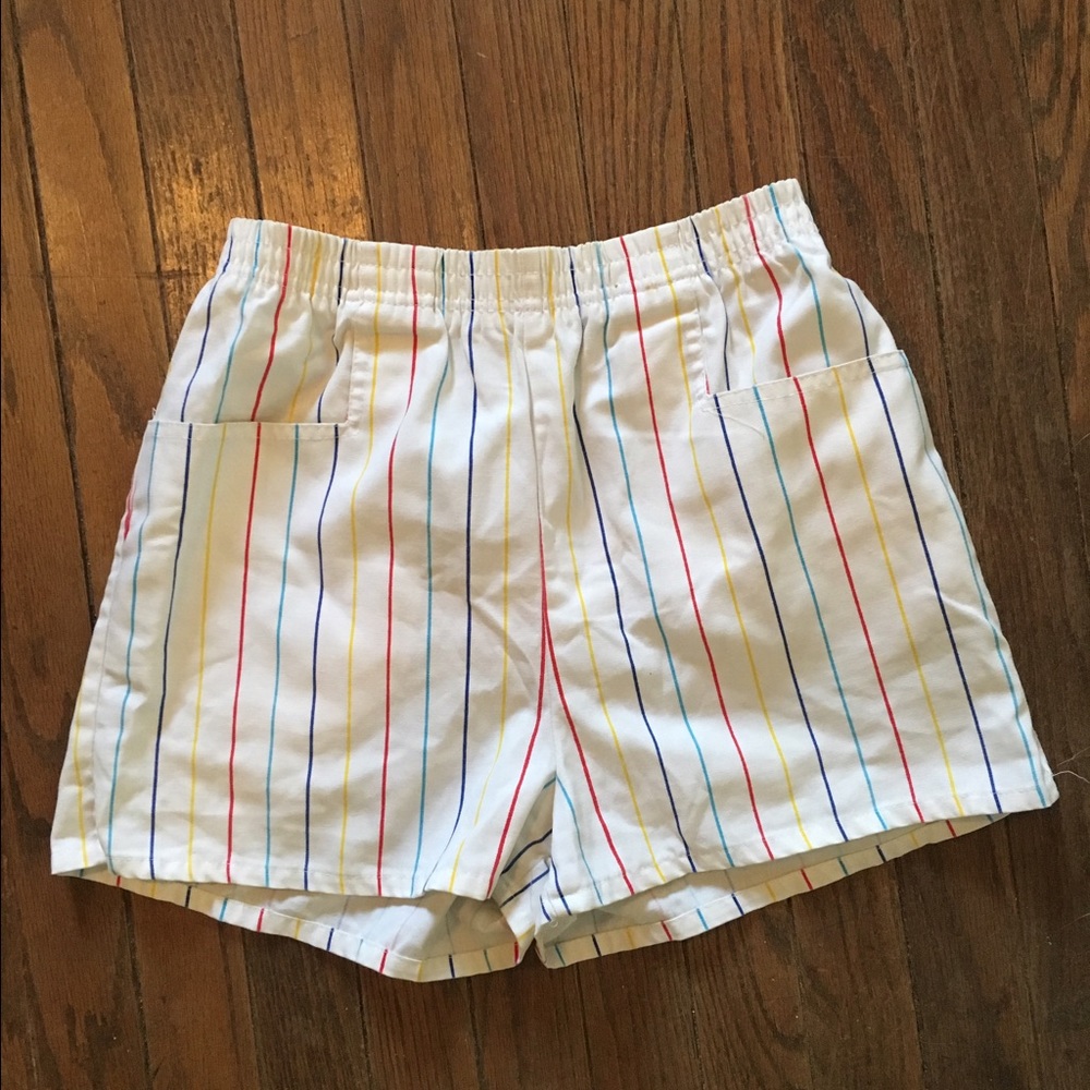 Vintage High-waisted Rainbow Striped Shorts