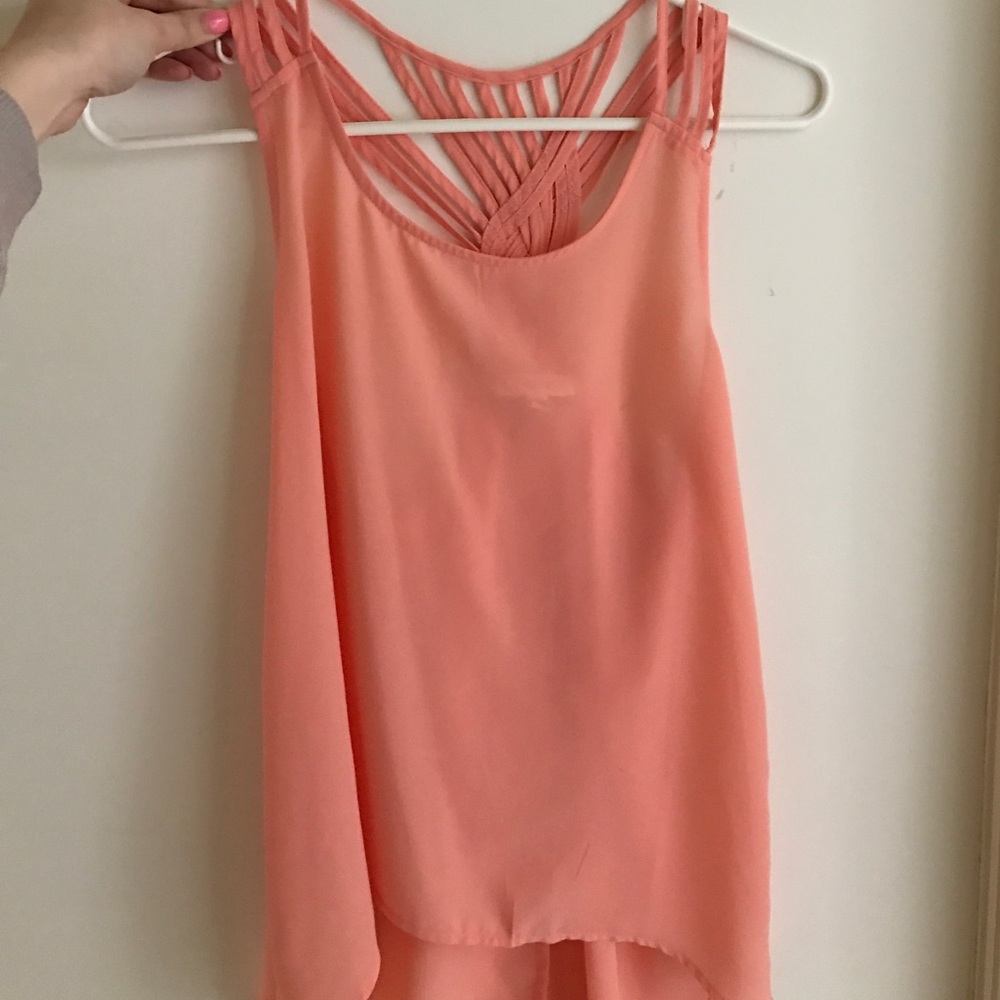 Coral criss cross back top
