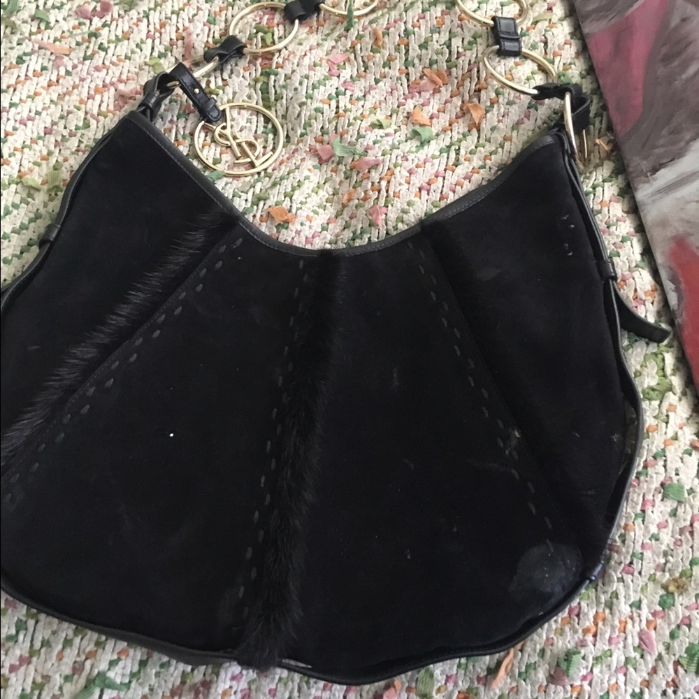 St. Laurent shade/fox fur purse