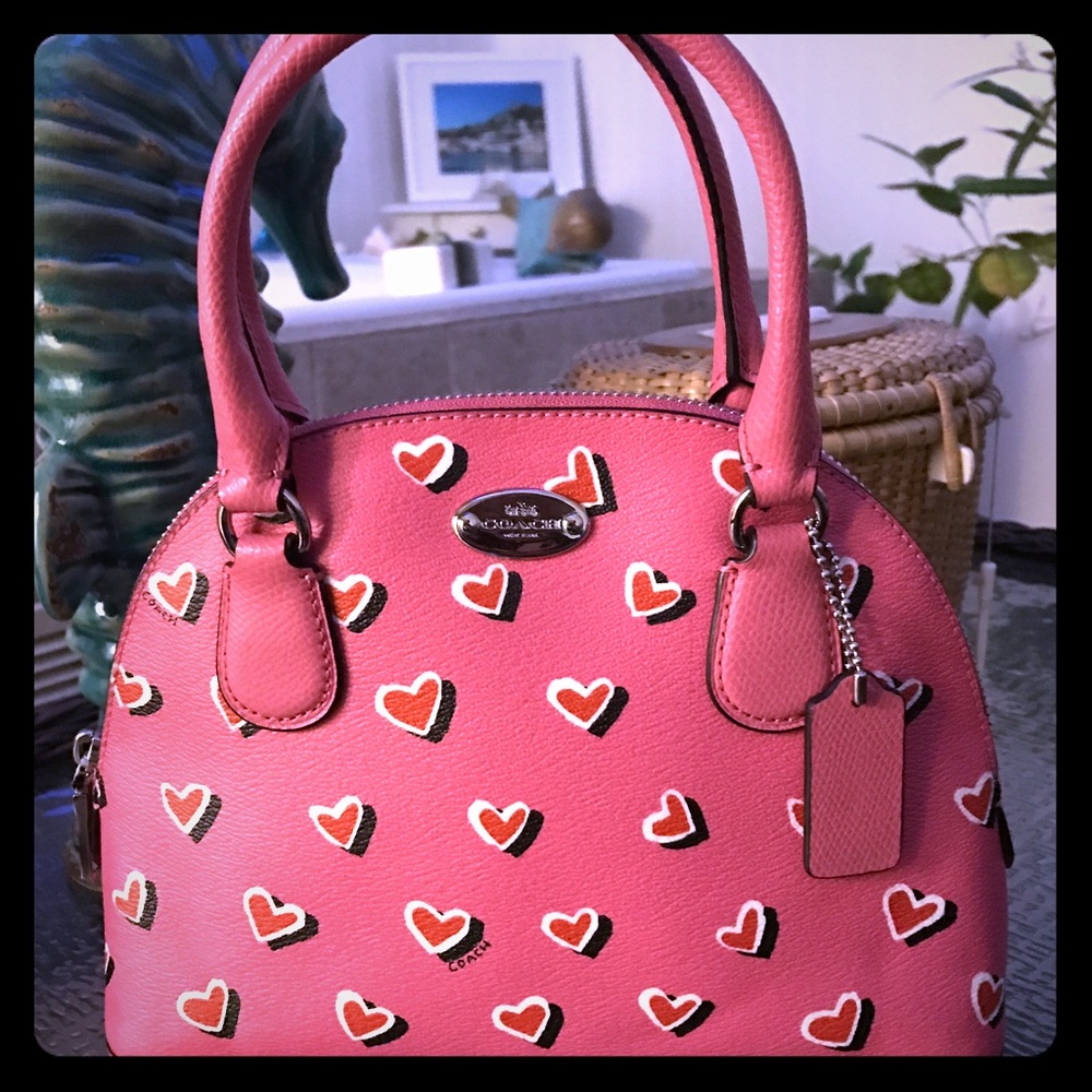 Authentic Coach Hearts Pink Purse Medium Size
