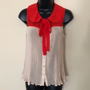 Cream and Orange Peter Pan Collar with Ribbon Top