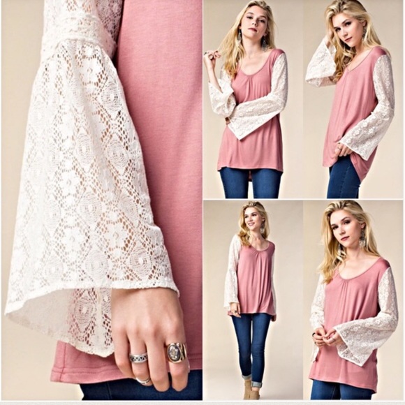 💥HOTSALE💥Blush Lace Bell Sleeve Tunic Top sold - Picture 2 of 3