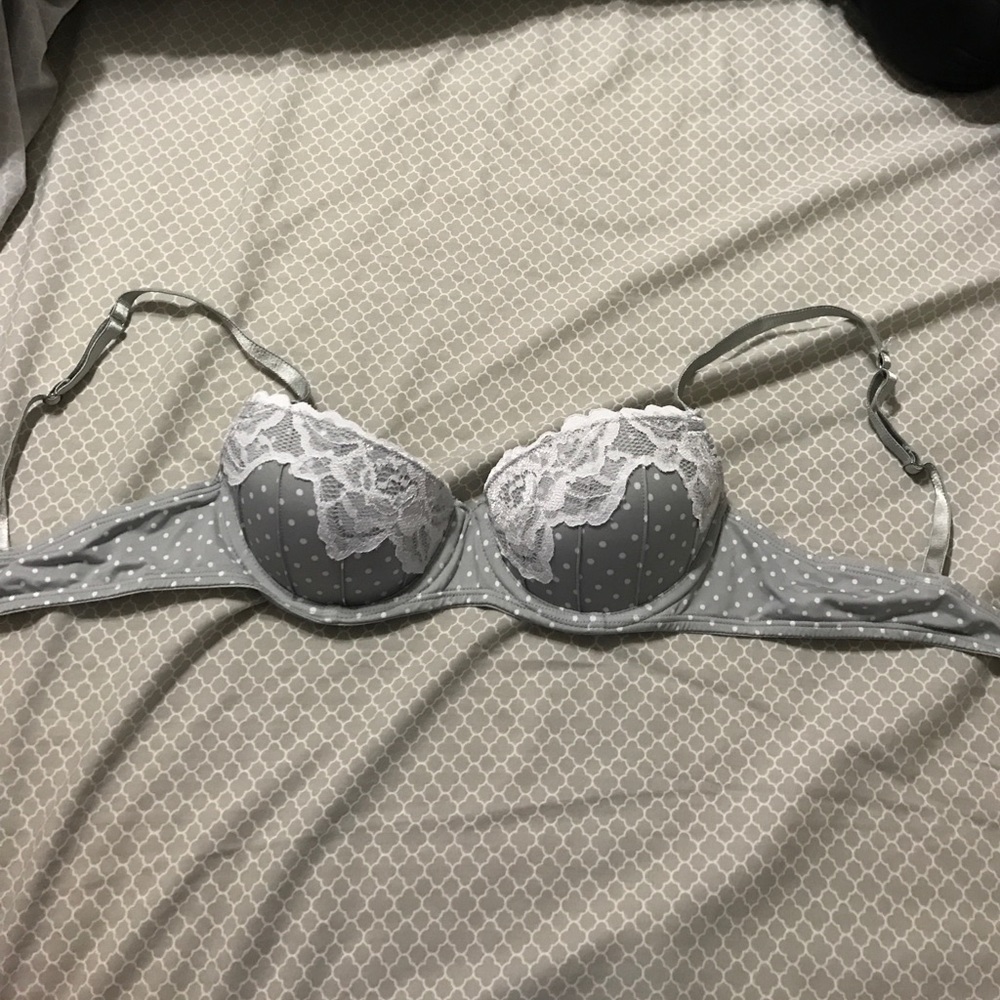 Gray polkadot push up bra