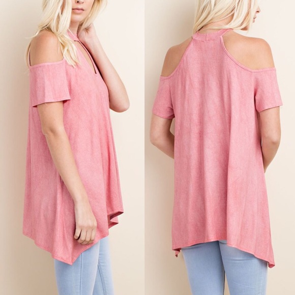 CELIA cold shoulder top - ROSE PINK - Picture 2 of 3