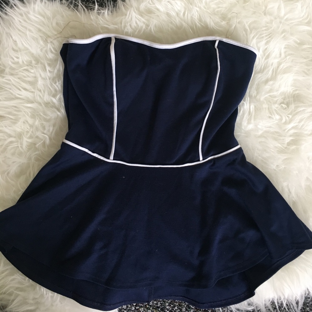 Strapless peplum top with open back