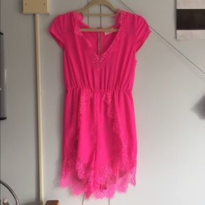 LF hot pink lace detail romper