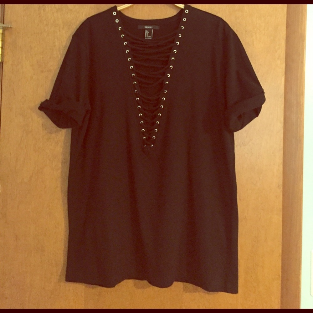 Black Lace Up Top