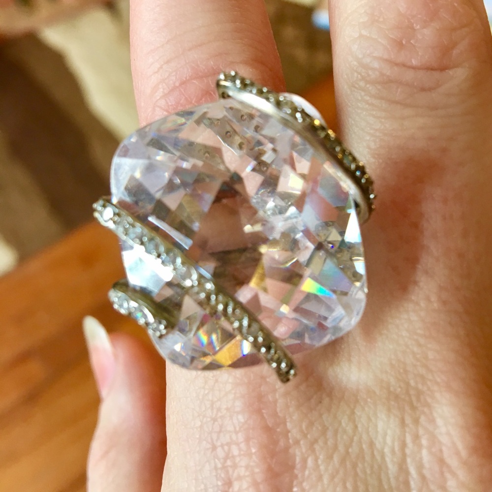 Sterling Silver White Topaz Cocktail Ring Size 6