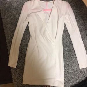 Deep v white mini dress