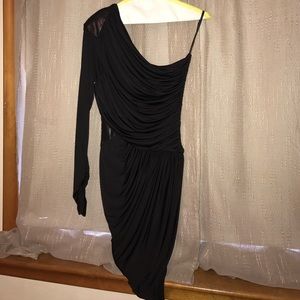 bebe one shoulder dress