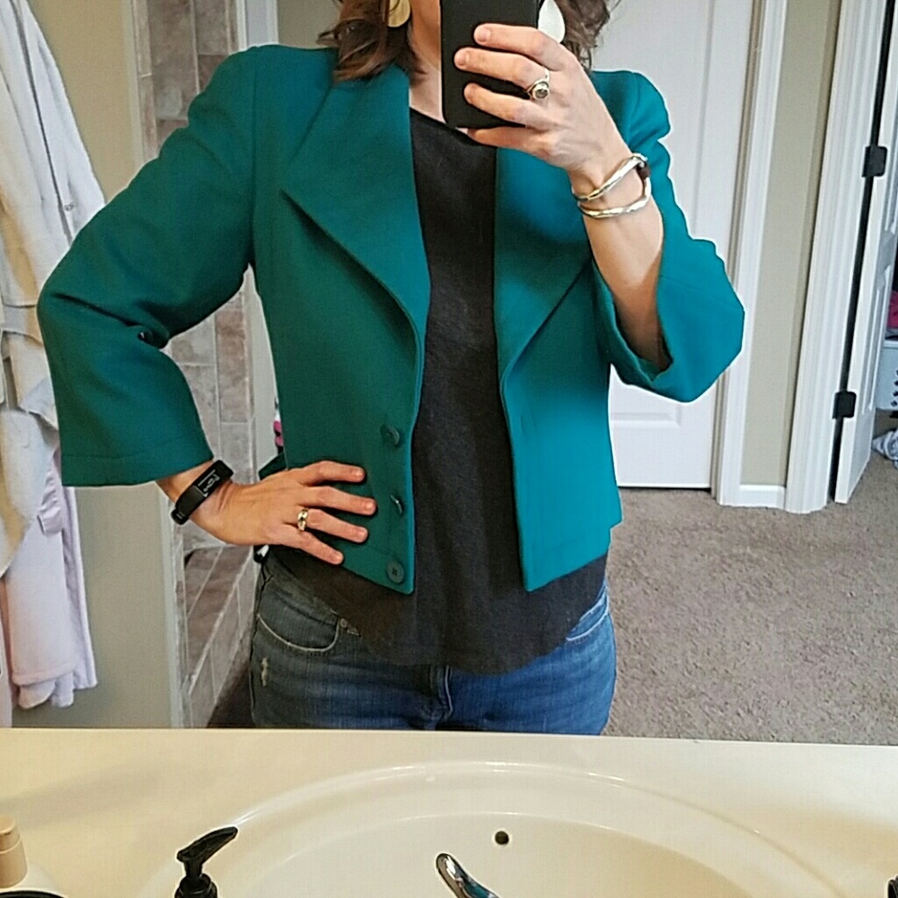 Jaeger Designer Vintage Teal Wool Blazer