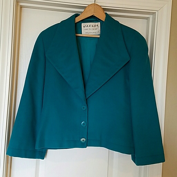 Jaeger Designer Vintage Teal Wool Blazer - Picture 2 of 6