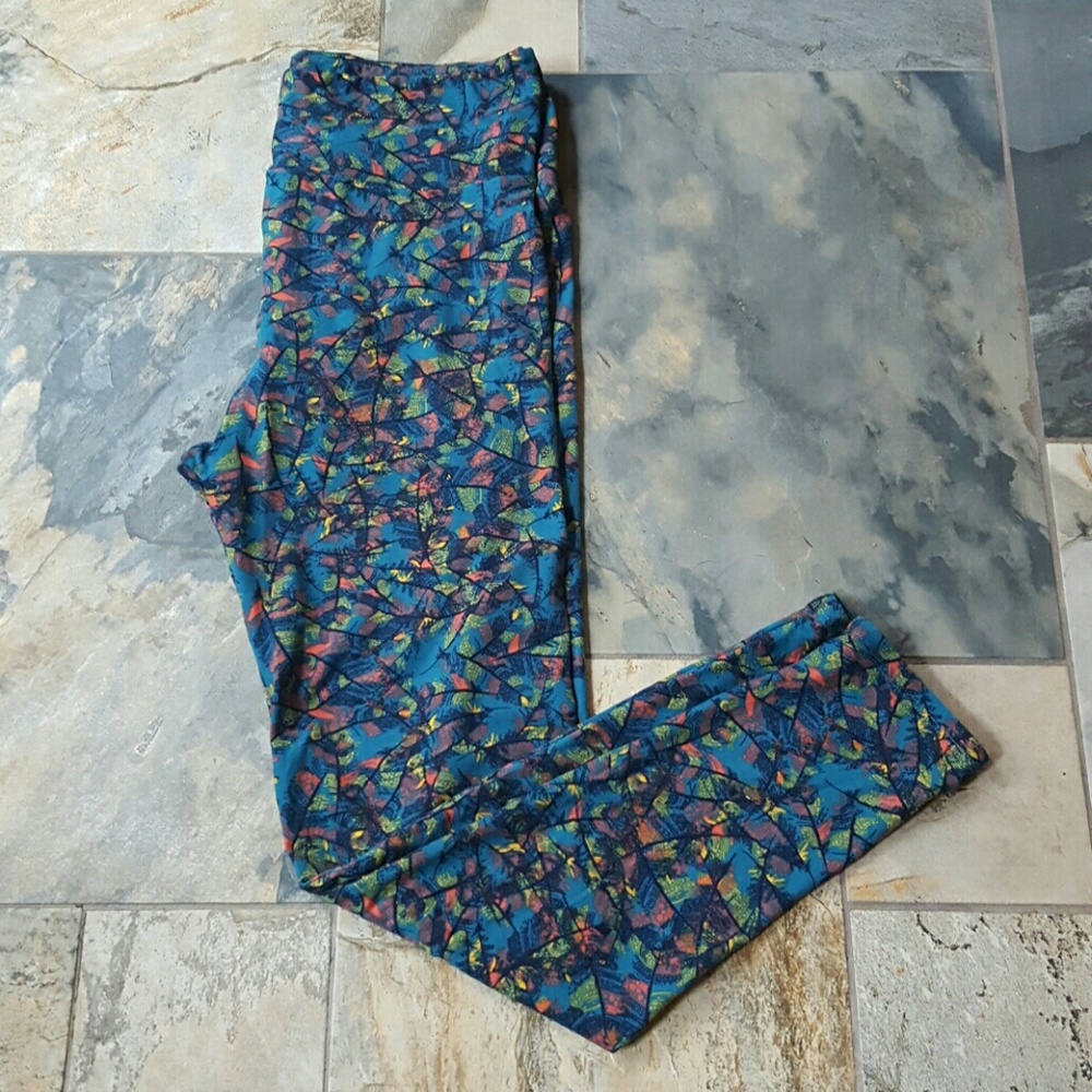 Teal Feather Print LuLaRoe TC Leggings