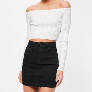 Black denim mini skirt