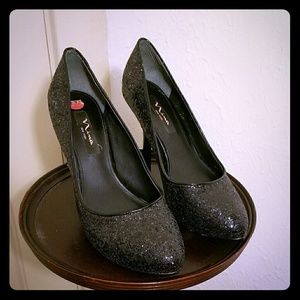 Nina sz 9 black glitter pumps - 4in heel