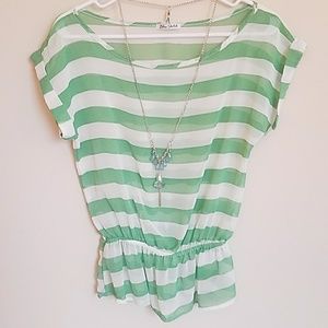 Green/ white striped boutique shirt with necklace