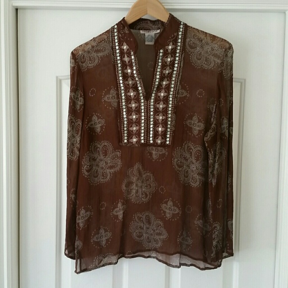 Notations Tops - NOTATIONS Semi Sheer Sequin Placket Blouse! Large