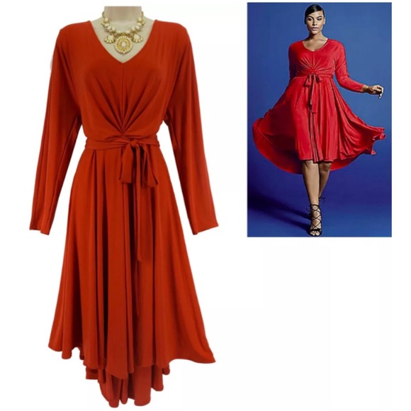 Isabel Toledo for Lane Bryant Dresses & Skirts - 18 2X SEXY RED-ORANGE EASY-V DRESS W/TIE Plus Size
