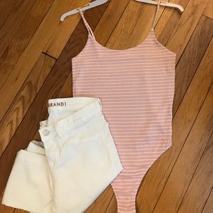 2 LEFT! Pink and white striped bodysuit