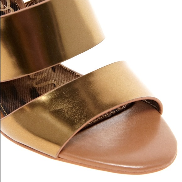 9.5 Sam Edelman Yelena Strappy Heel Sandals Gold - Picture 3 of 7