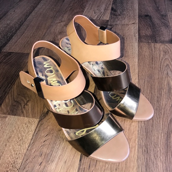 9.5 Sam Edelman Yelena Strappy Heel Sandals Gold - Picture 4 of 7