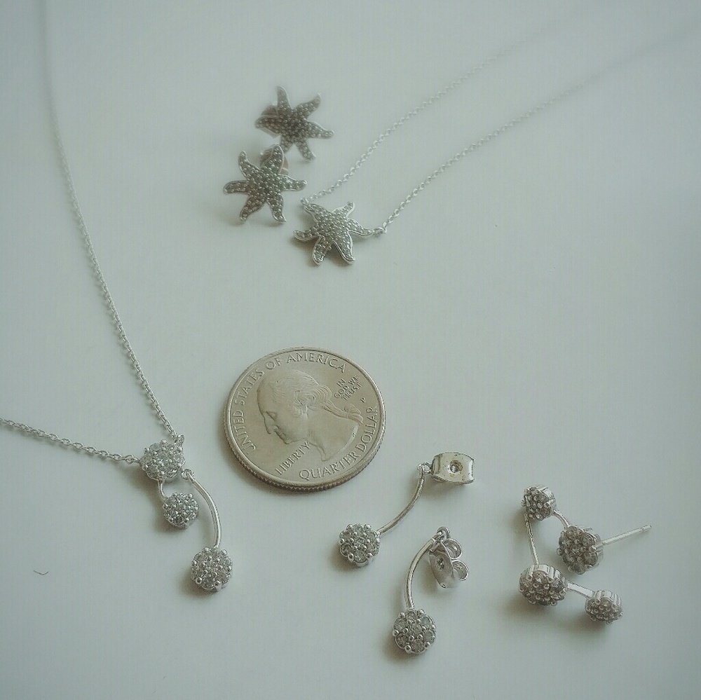 2 Sets - Silvertone Necklace & Earrings Set