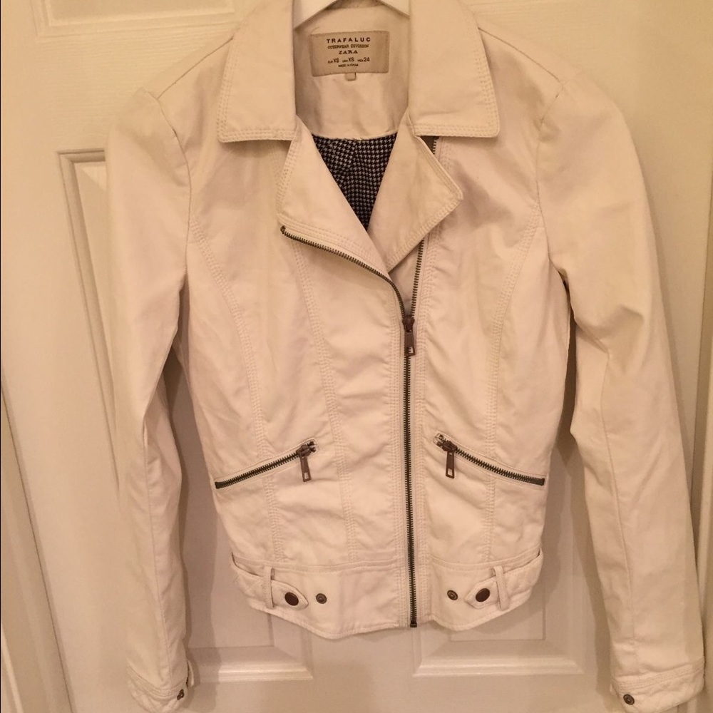 Zara Off White Faux Leather Jacket