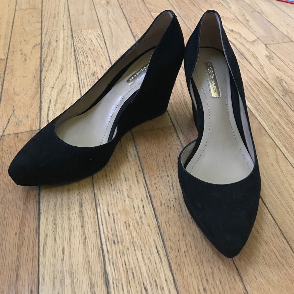 Bcbg black suede wedges