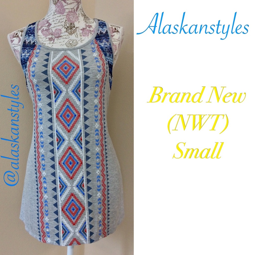 🌺SALE Tribal Long Tank Top Crocheted w/ sequins S