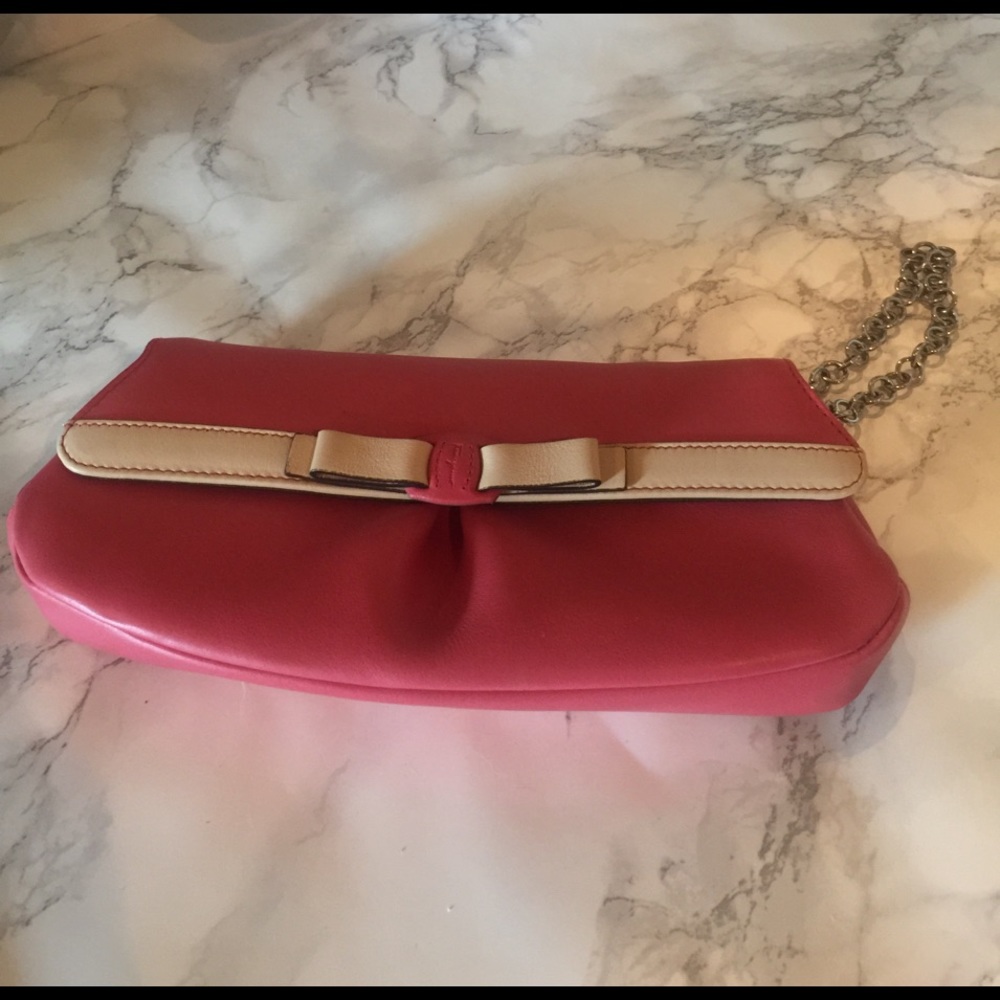 Ferragamo pink clutch with chain