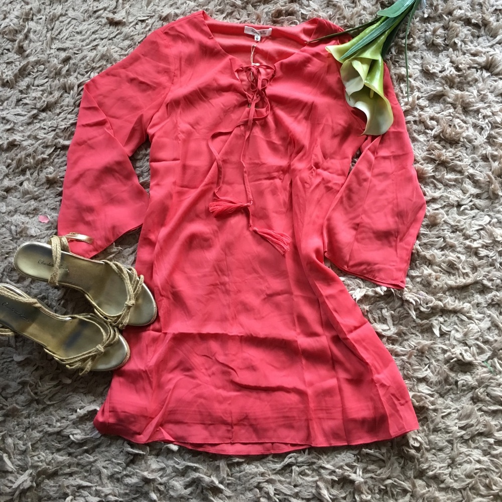 ❗️ONE LEFT❗️coral lace up tunic/dress - Picture 3 of 4