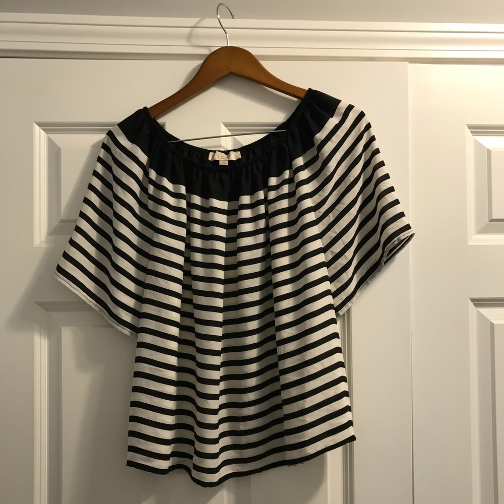 Loft Striped Navy & Cream Blouse