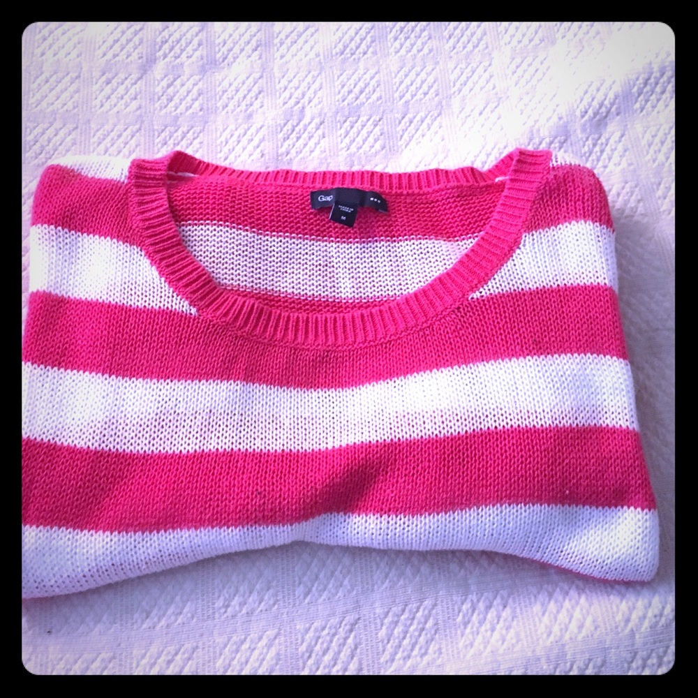 gap sweater pink white and orange stripes