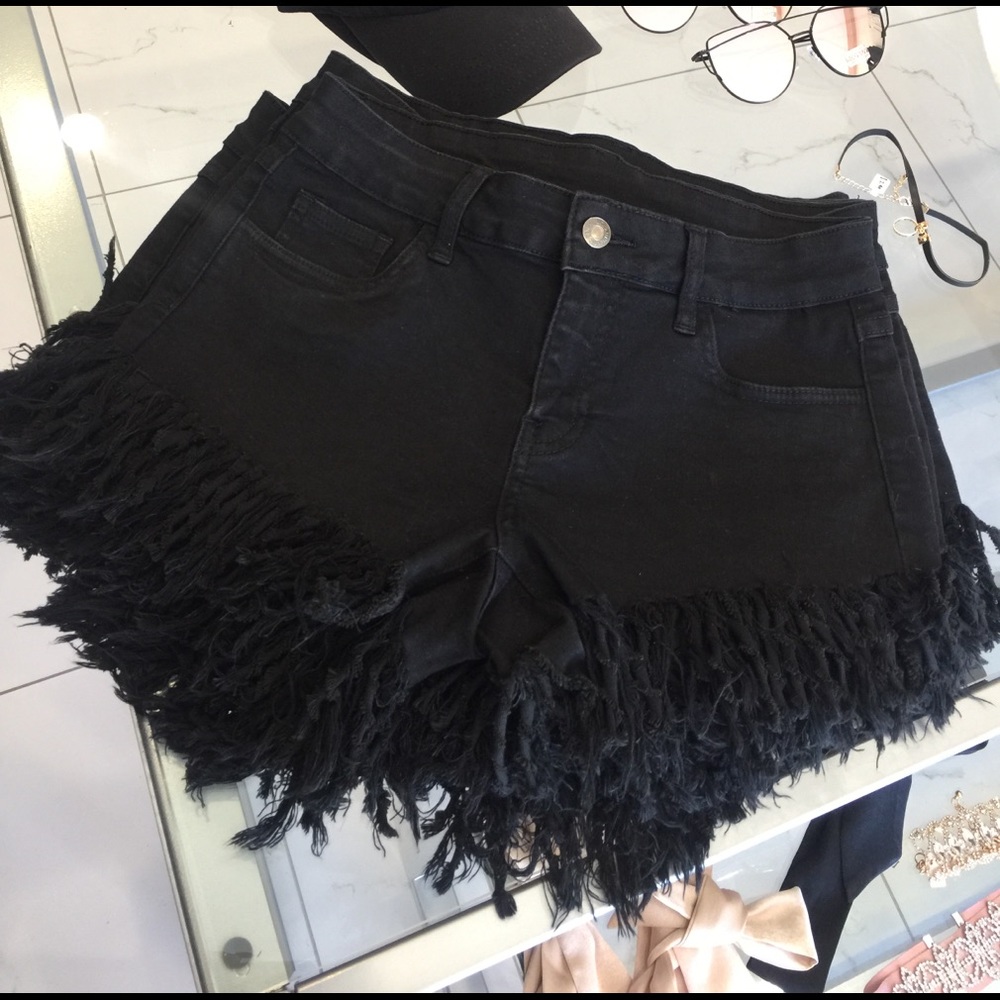 Black Fringe Shorts