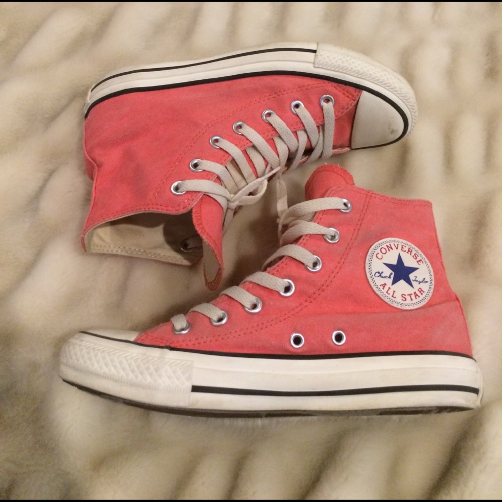 Peach pink high top converse