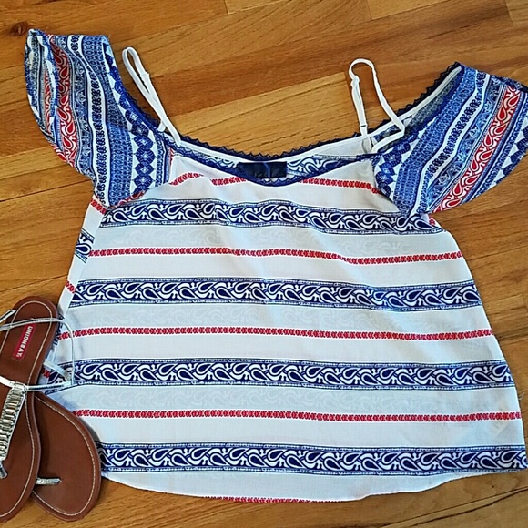 Red, white and blue off the should top. - Picture 3 of 7