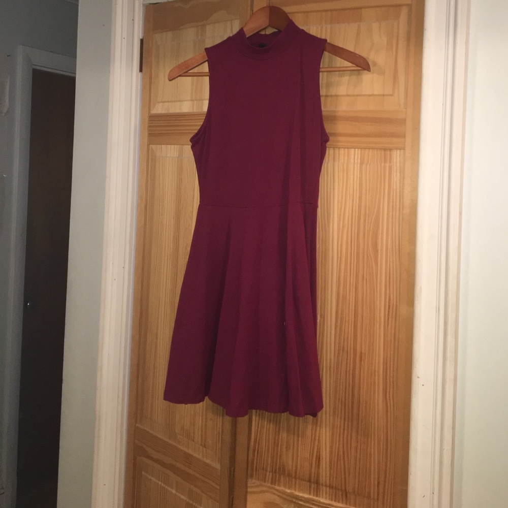 Burgundy A line skater mock neck dress