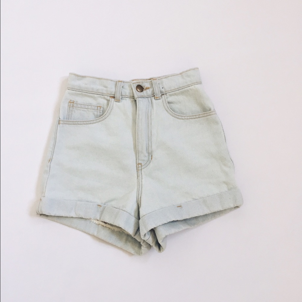 American Apparel | High Waist Jean Cuff Shorts