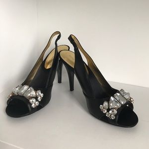 Nine West Leather & Crystal Encrusted Heel