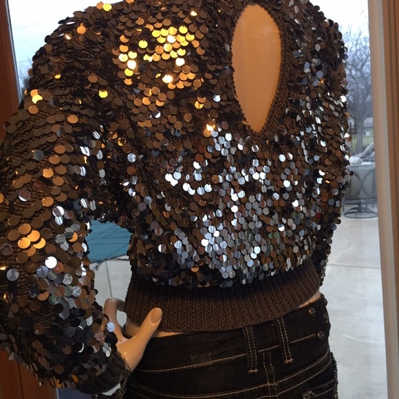 VINTAGE Ruth Chagnon silver lg sequins top Med - Picture 2 of 5